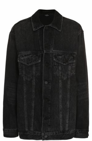 Удлиненная джинсовая куртка с потертостями Denim X Alexander Wang. Цвет: серый