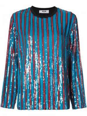 Полосатый свитер с пайетками MSGM. Цвет: синий