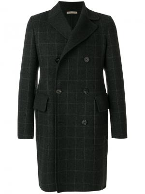 Двубортное пальто в клетку Bottega Veneta. Цвет: серый