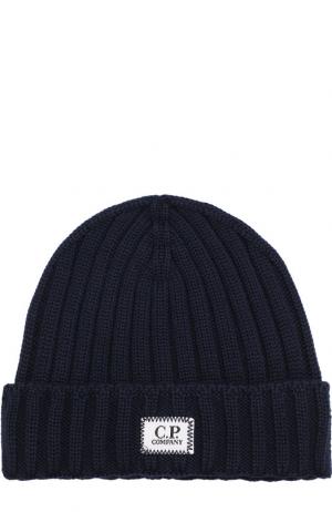 Шерстяная шапка с логотипом бренда C.P. Company. Цвет: темно-синий