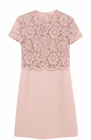 Мини-платье с кружевным лифом Valentino. Цвет: светло-розовый