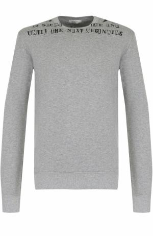 Хлопковый пуловер с принтом Valentino. Цвет: серый
