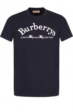 Хлопковая футболка с принтом Burberry. Цвет: темно-синий