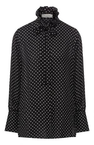 Шелковая блуза в горох с воротником аскот Valentino. Цвет: черно-белый