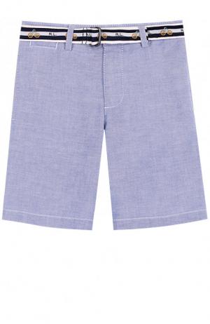 Хлопковые шорты с контрастным ремнем Polo Ralph Lauren. Цвет: голубой