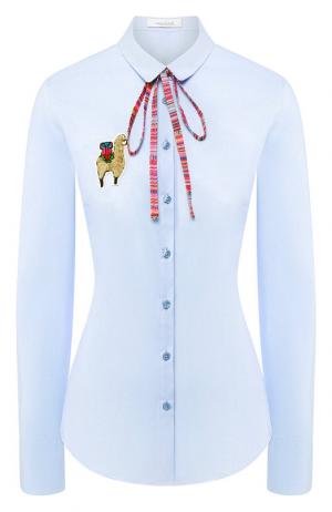 Хлопковая рубашка с контрастным бантом Van Laack. Цвет: голубой