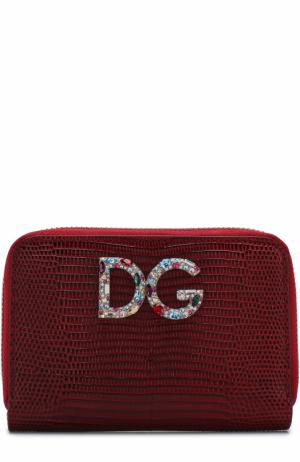Кожаный кошелек на молнии с логотипом бренда Dolce & Gabbana. Цвет: красный