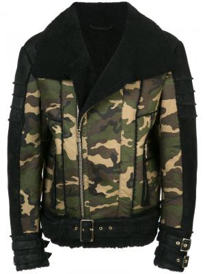 Camouflage leather jacket Balmain. Цвет: зелёный