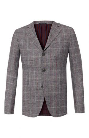 Однобортный пиджак из смеси шерсти и кашемира с шелком Giorgio Armani. Цвет: серый