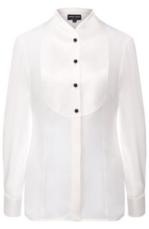 Шелковая блуза с контрастными пуговицами Giorgio Armani. Цвет: белый