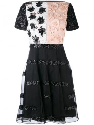 Приталенное платье с аппликацией Talbot Runhof. Цвет: чёрный