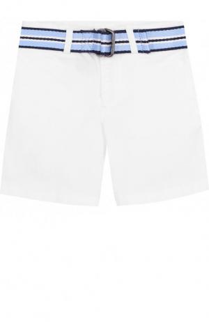 Хлопковые шорты с контрастным ремнем Polo Ralph Lauren. Цвет: белый