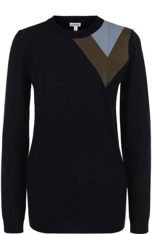 Шерстяной пуловер с контрастной вставкой Loewe. Цвет: синий