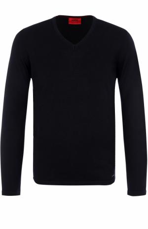 Шерстяной однотонный пуловер HUGO. Цвет: темно-синий