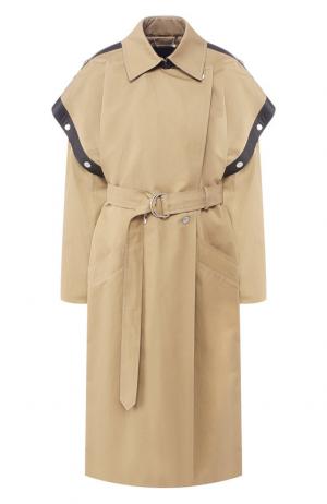 Пальто из смеси хлопка и льна с кожаной отделкой Givenchy. Цвет: бежевый