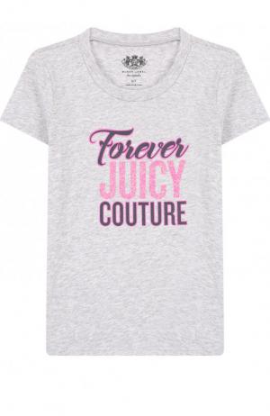 Хлопковая футболка с принтом Juicy Couture. Цвет: серый