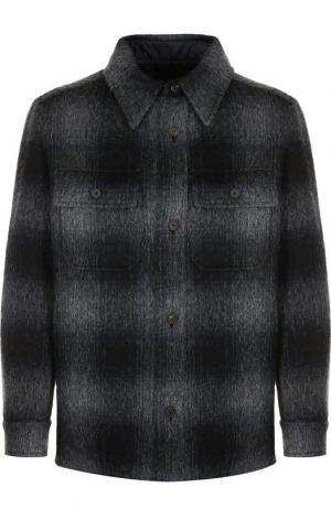 Шерстяная куртка в клетку на пуговицах Brioni. Цвет: серый