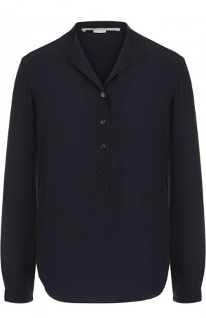 Однотонная шелковая блуза с воротником-стойкой Stella McCartney. Цвет: темно-синий