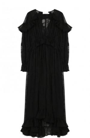 Приталенное шелковое платье-миди с V-образным вырезом Zimmermann. Цвет: черный