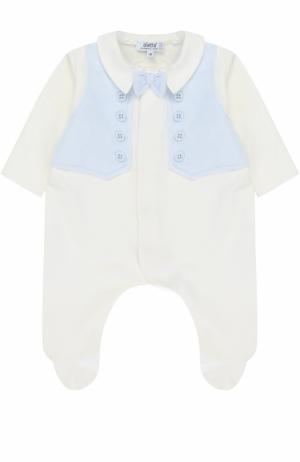 Хлопковая пижама с контрастной отделкой и декоративным галстуком-бабочкой Aletta. Цвет: белый