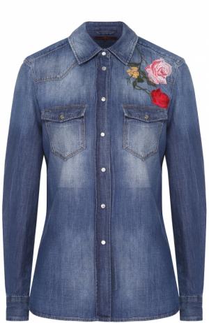 Приталенная джинсовая блуза с цветочной вышивкой 7 For All Mankind. Цвет: синий