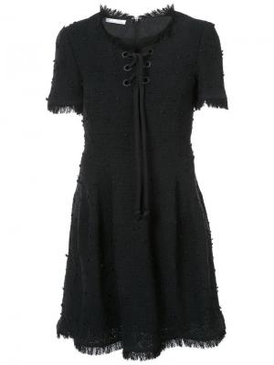 Платье с короткими рукавами и шнуровкой Oscar de la Renta. Цвет: чёрный