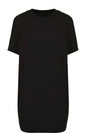 Хлопковое мини-платье с круглым вырезом и плиссированной вставкой Sacai. Цвет: черный