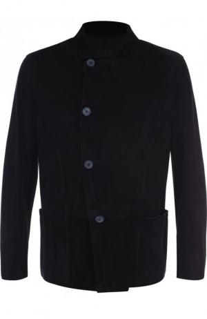 Кожаная куртка прямого кроя на пуговицах Giorgio Armani. Цвет: темно-синий