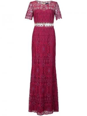 Кружевное платье Marchesa Notte. Цвет: розовый и фиолетовый