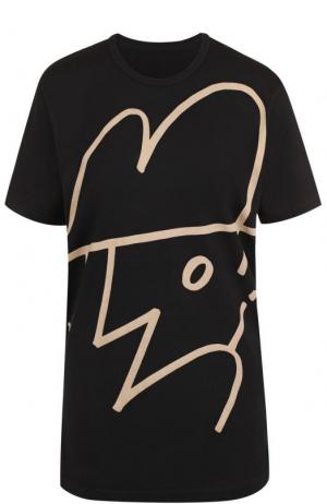 Хлопковая футболка с принтом Yohji Yamamoto. Цвет: черный