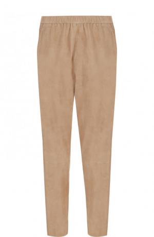 Укороченные замшевые брюки с эластичным поясом DROMe. Цвет: бежевый