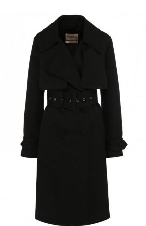 Однотонное пальто с поясом и погонами Roberto Cavalli. Цвет: черный