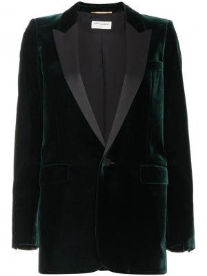 Пиджак с атласной отделкой Saint Laurent. Цвет: зелёный