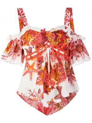 Блузка с цветочным принтом Roberto Cavalli. Цвет: красный