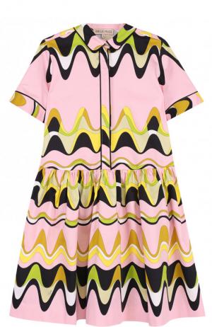 Хлопковое платье-миди с контрастным принтом Emilio Pucci. Цвет: розовый