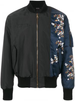 Куртка-бомбер с цветочным принтом Nº21. Цвет: чёрный