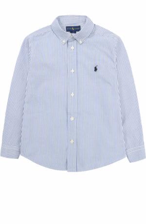Хлопковая рубашка в полоску с воротником button down Ralph Lauren. Цвет: синий