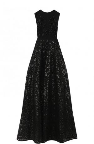 Приталенное перфорированное платье-макси без рукавов Elie Saab. Цвет: черный
