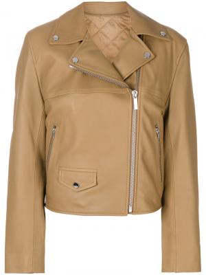 Укороченная байкерская куртка Helmut Lang. Цвет: коричневый