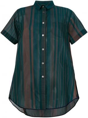 Полосатая прозрачная рубашка Sacai. Цвет: зелёный