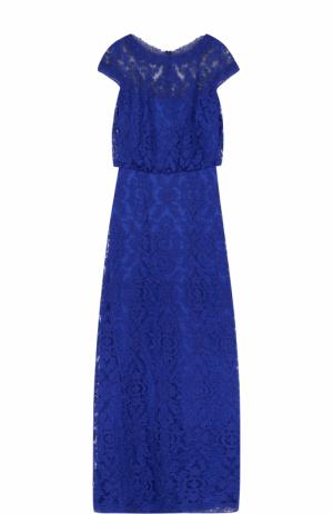 Приталенное кружевное платье-макси Tadashi Shoji. Цвет: синий