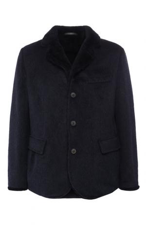 Куртка из смеси шерсти и кашемира с внутренней меховой отделкой Giorgio Armani. Цвет: темно-синий