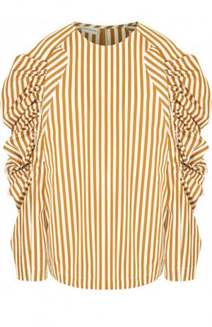 Хлопковая блуза с объемными рукавами и драпировкой Dries Van Noten. Цвет: бежевый