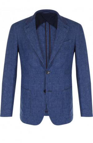 Однобортный льняной пиджак Ermenegildo Zegna. Цвет: синий