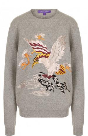 Кашемировый пуловер с круглым вырезом и декоративной вышивкой Ralph Lauren. Цвет: серый