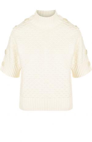 Хлопковый пуловер с укороченным рукавом и высоким воротником See by Chloé. Цвет: белый