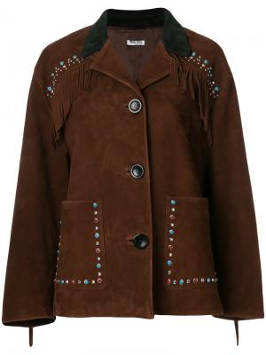Декорированная куртка с бахромой Miu. Цвет: коричневый