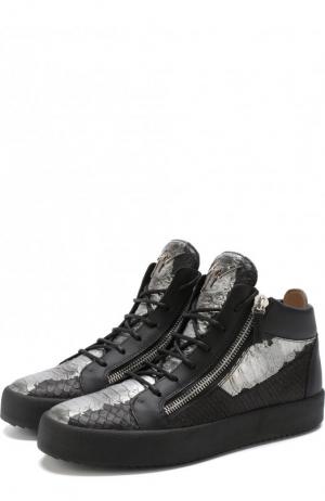 Высокие кожаные кеды Kriss на шнуровке с молнией Giuseppe Zanotti Design. Цвет: черный