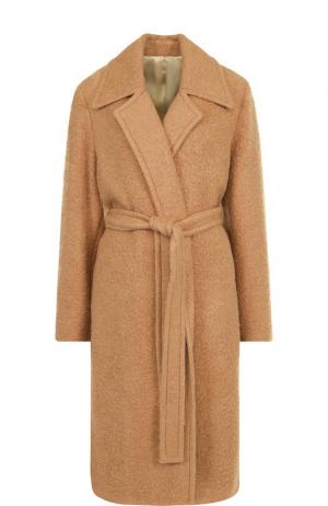 Однотонное шерстяное пальто с поясом Helmut Lang. Цвет: бежевый
