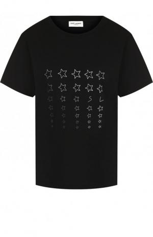 Хлопковая футболка с круглым вырезом и принтом Saint Laurent. Цвет: черно-белый